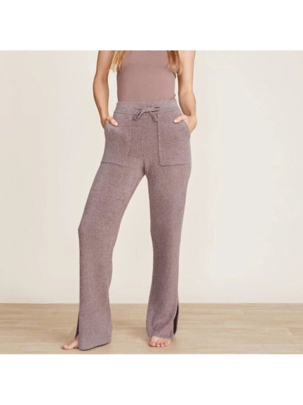 Barefoot Dreams CozyChic Lite Willow Pinched Seam Slit Pants in Driftwood Large